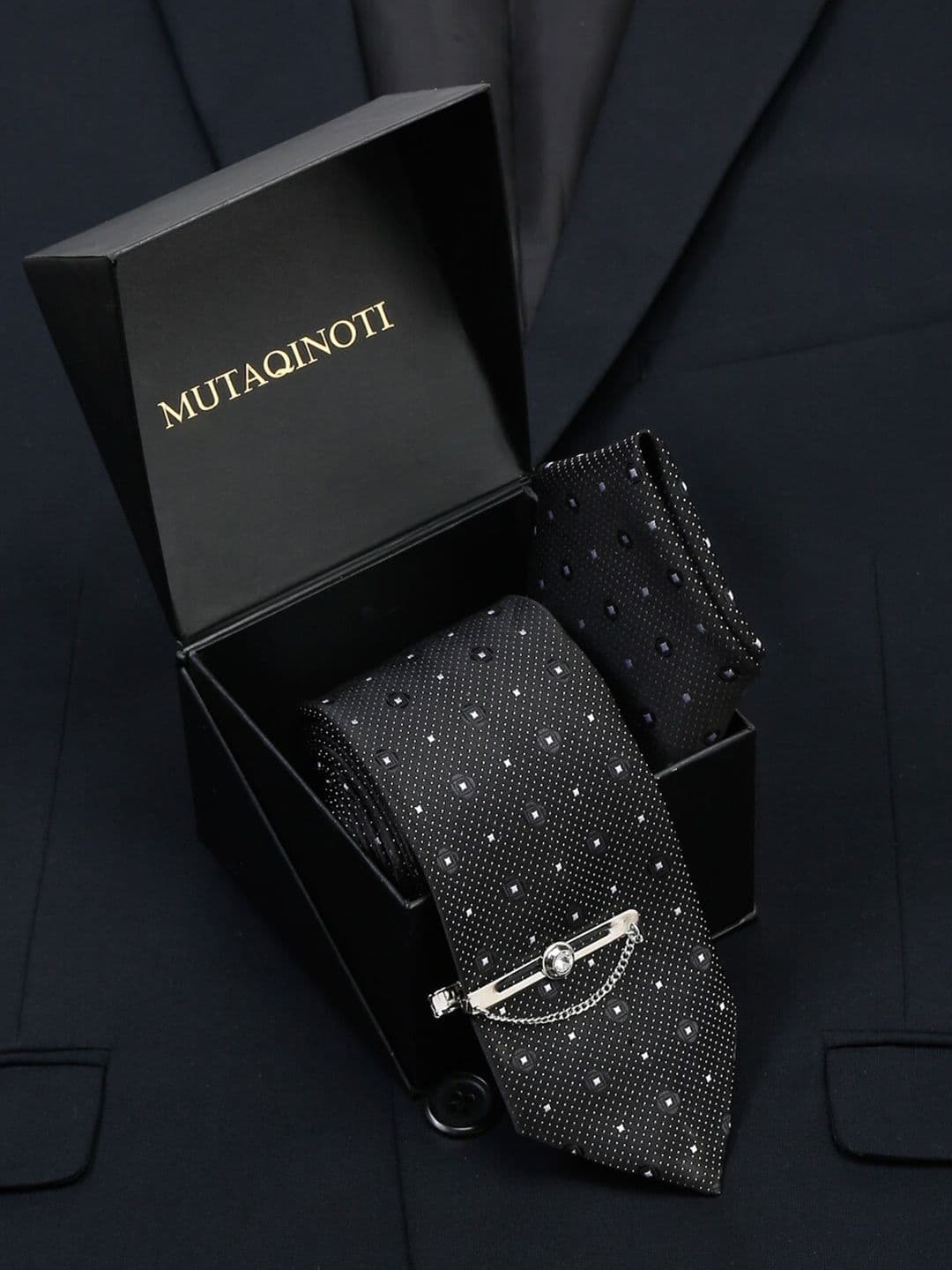 MUTAQINOTI Men Silk Formal Necktie Accessory Gift Set - view 1