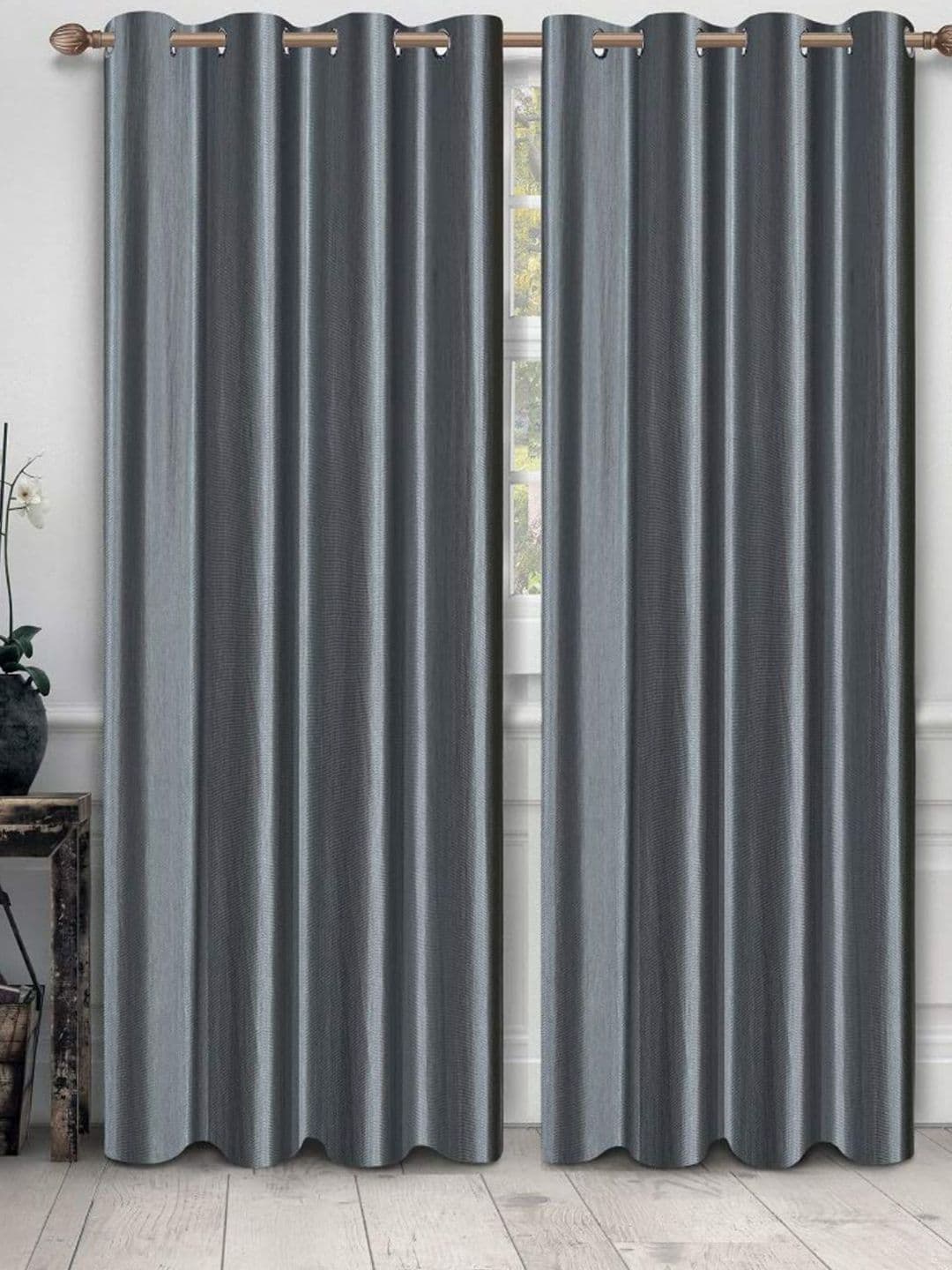 Bajo's Grey 2-Pieces Solid Long Door Curtains - view 1