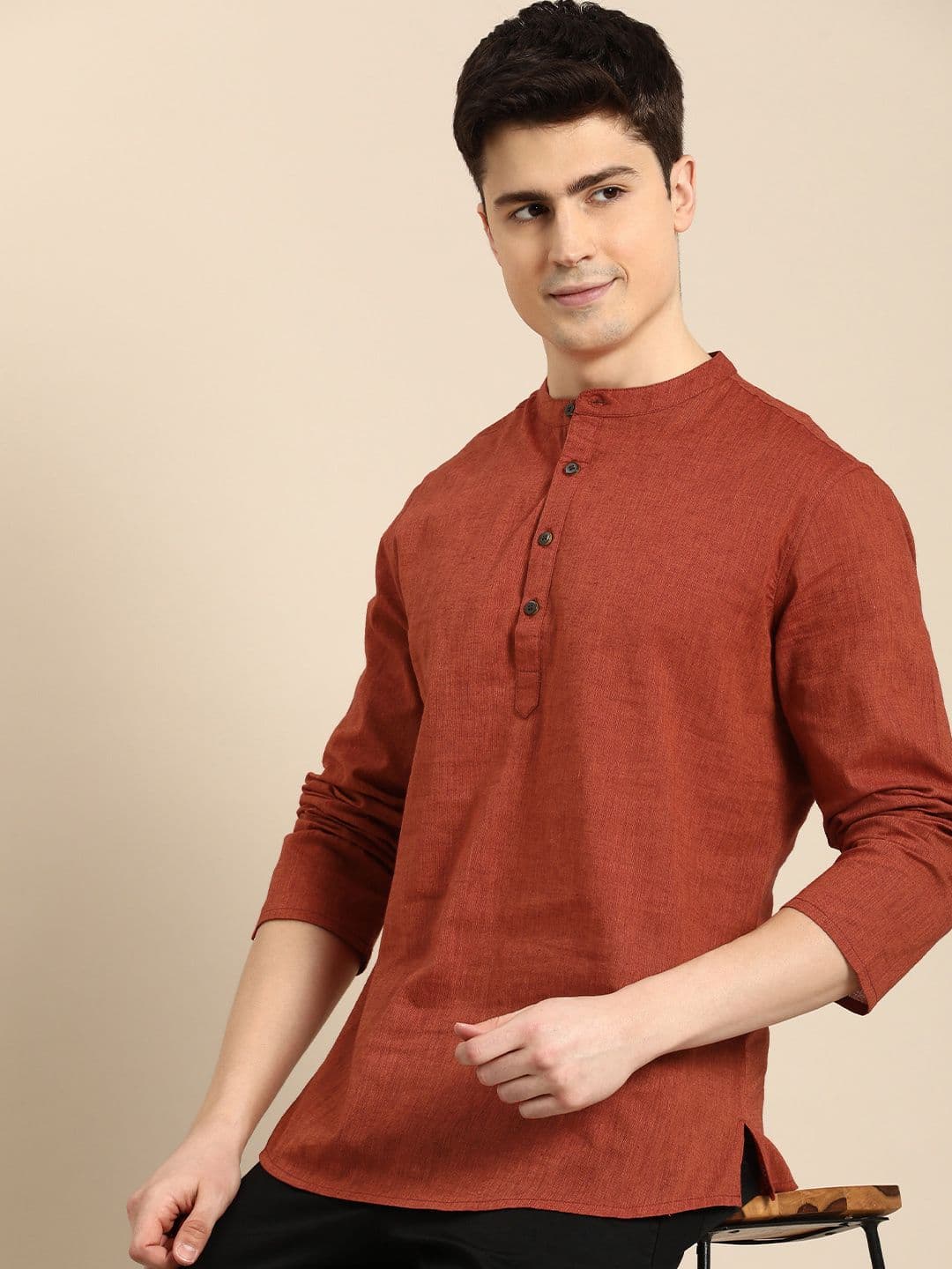 Anouk Men Mandarin Collar Pure Cotton Kurta - view 1