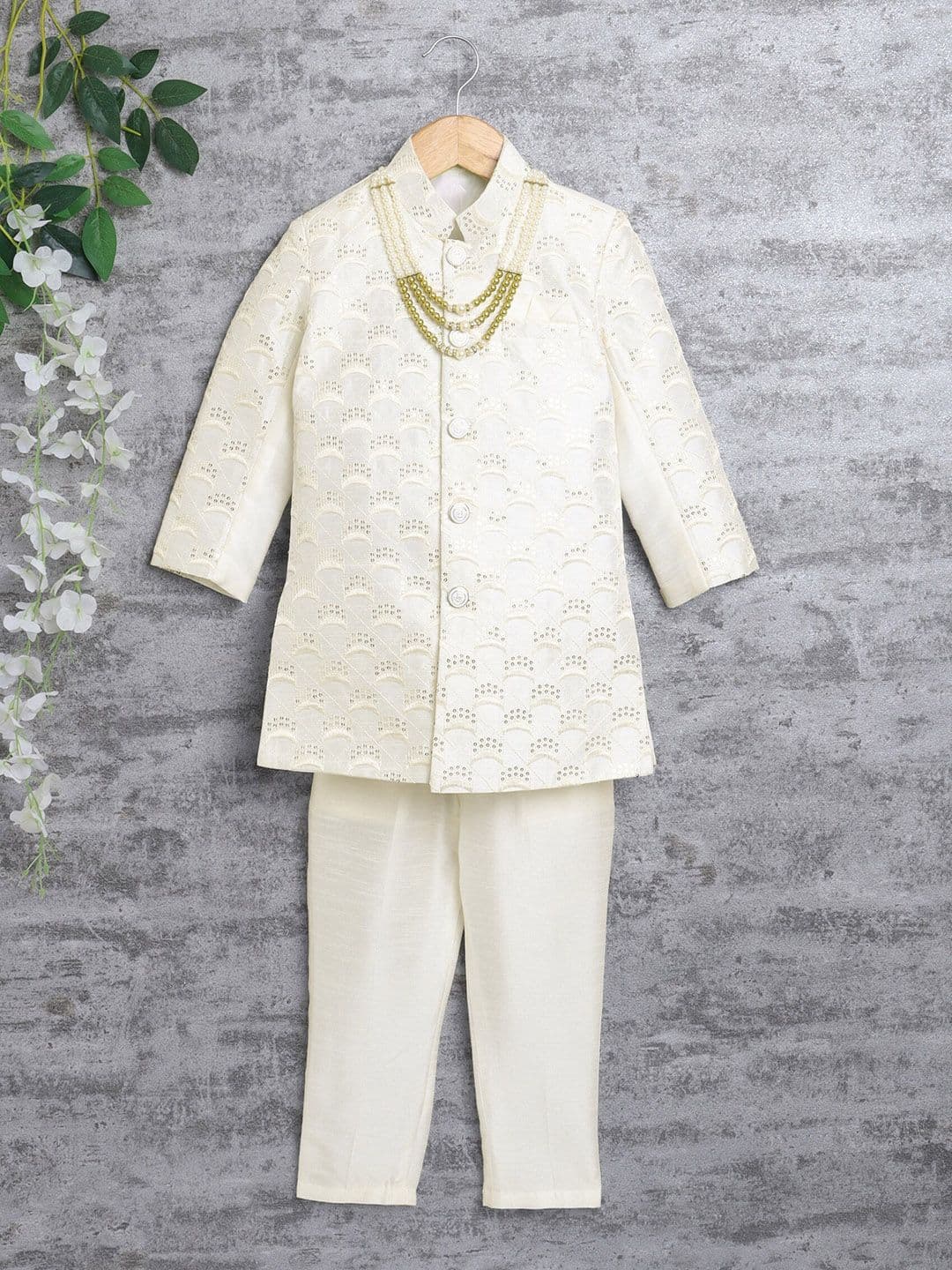 ahhaaaa Boys Embellished Mandarin Collar Indo-Western Sherwani Set - view 1