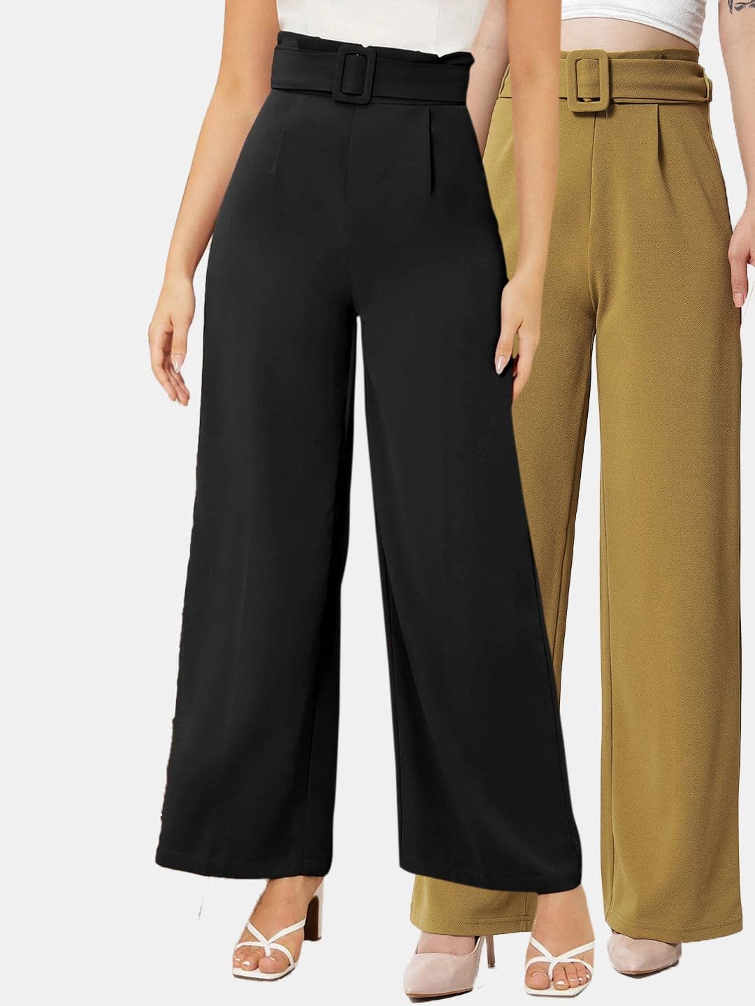 KOTTY BIZwear Pack Of 2 Women Relaxed Straight Fit High-Rise Pleated Trousers - view 1