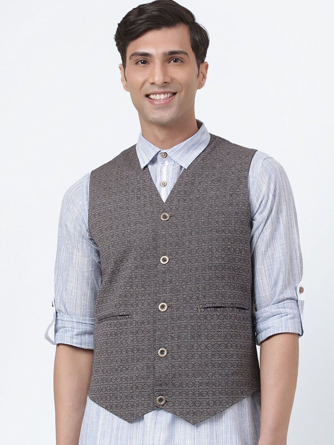 Fabindia Cotton Dobby Slim Fit Vest Jacket - view 1