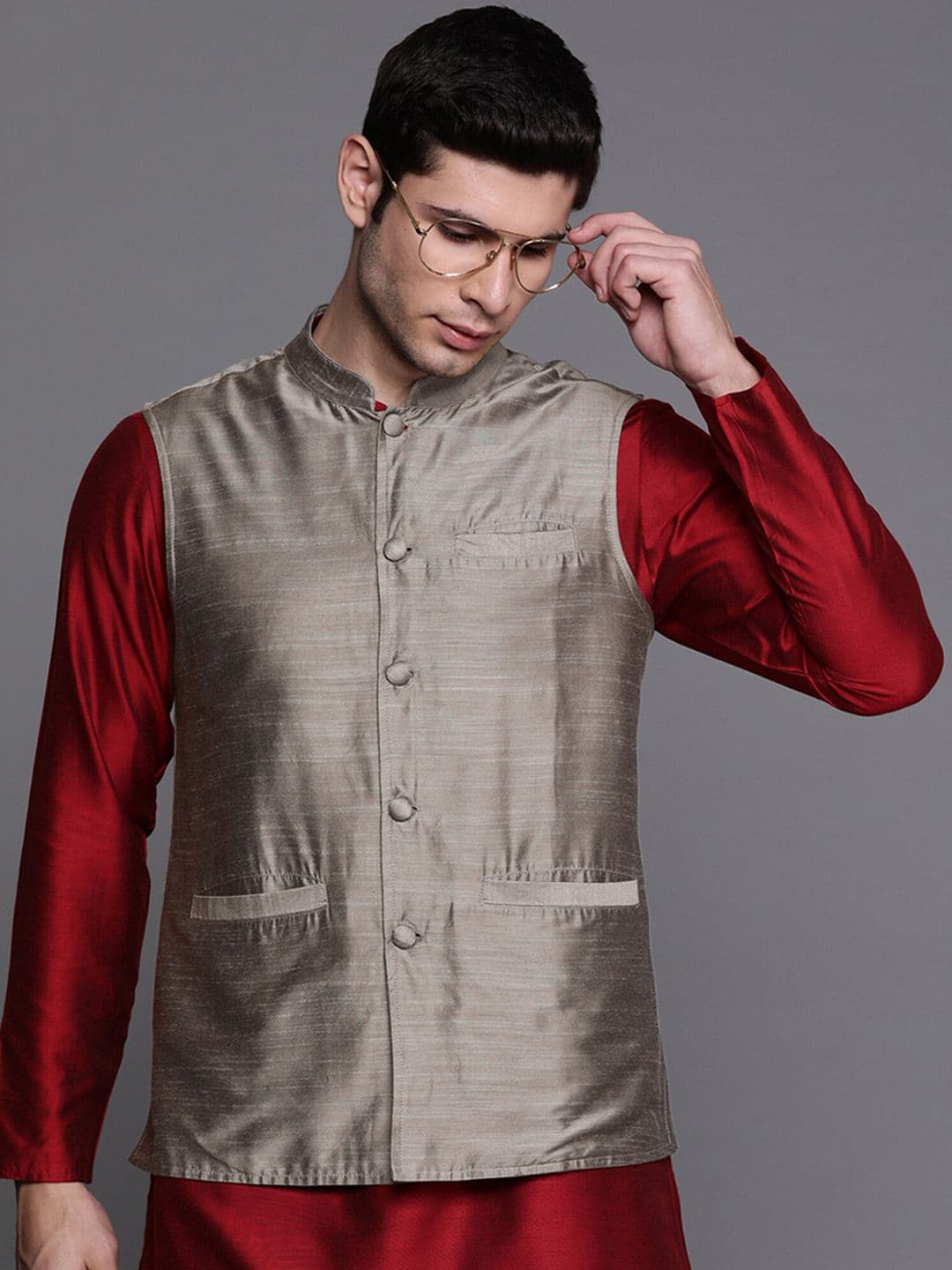 Indo Era Satin Woven Nehru Jackets - view 1