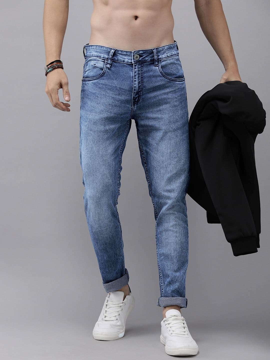 The Roadster Life Co. Men Slim Tapered Fit Heavy Fade Stretchable Mid-Rise Jeans - view 1