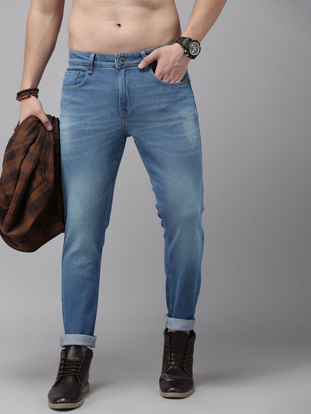 The Roadster Life Co. Men Slim Tapered Fit Heavy Fade Stretchable Jeans - view 1