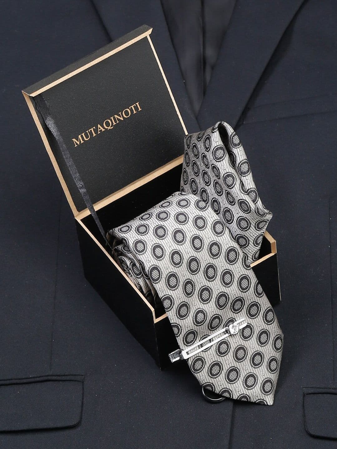 MUTAQINOTI Men Geometric Printed Silk Blend Necktie Accessory Gift Set - view 1