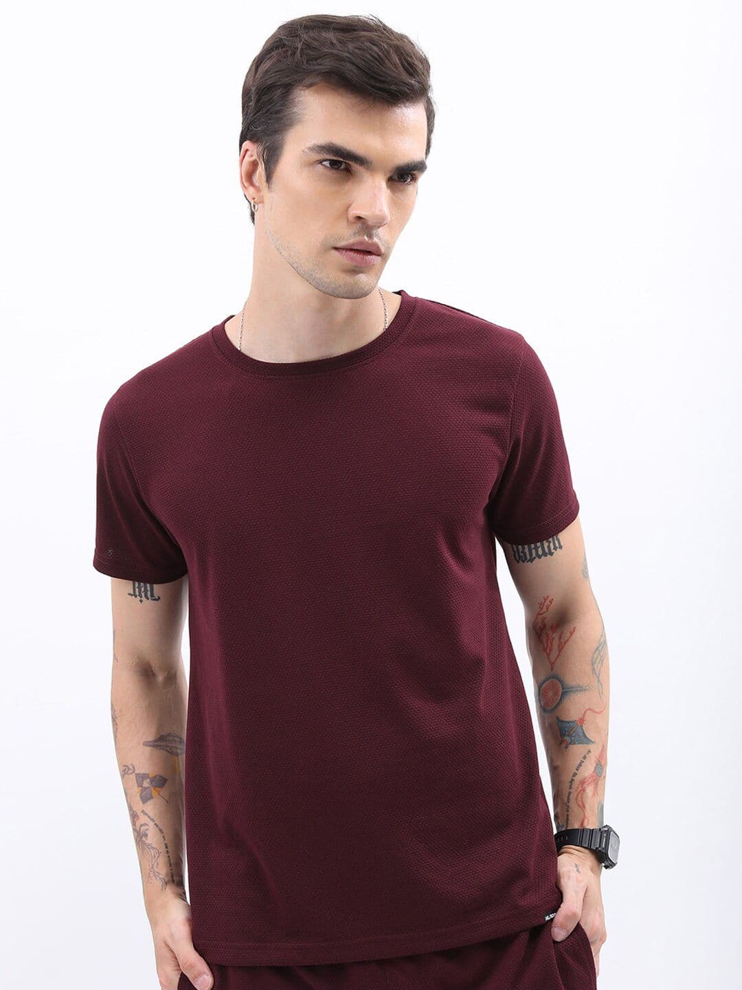 HIGHLANDER Popcorn Structured Slim Fit Round Neck T-Shirt - view 1