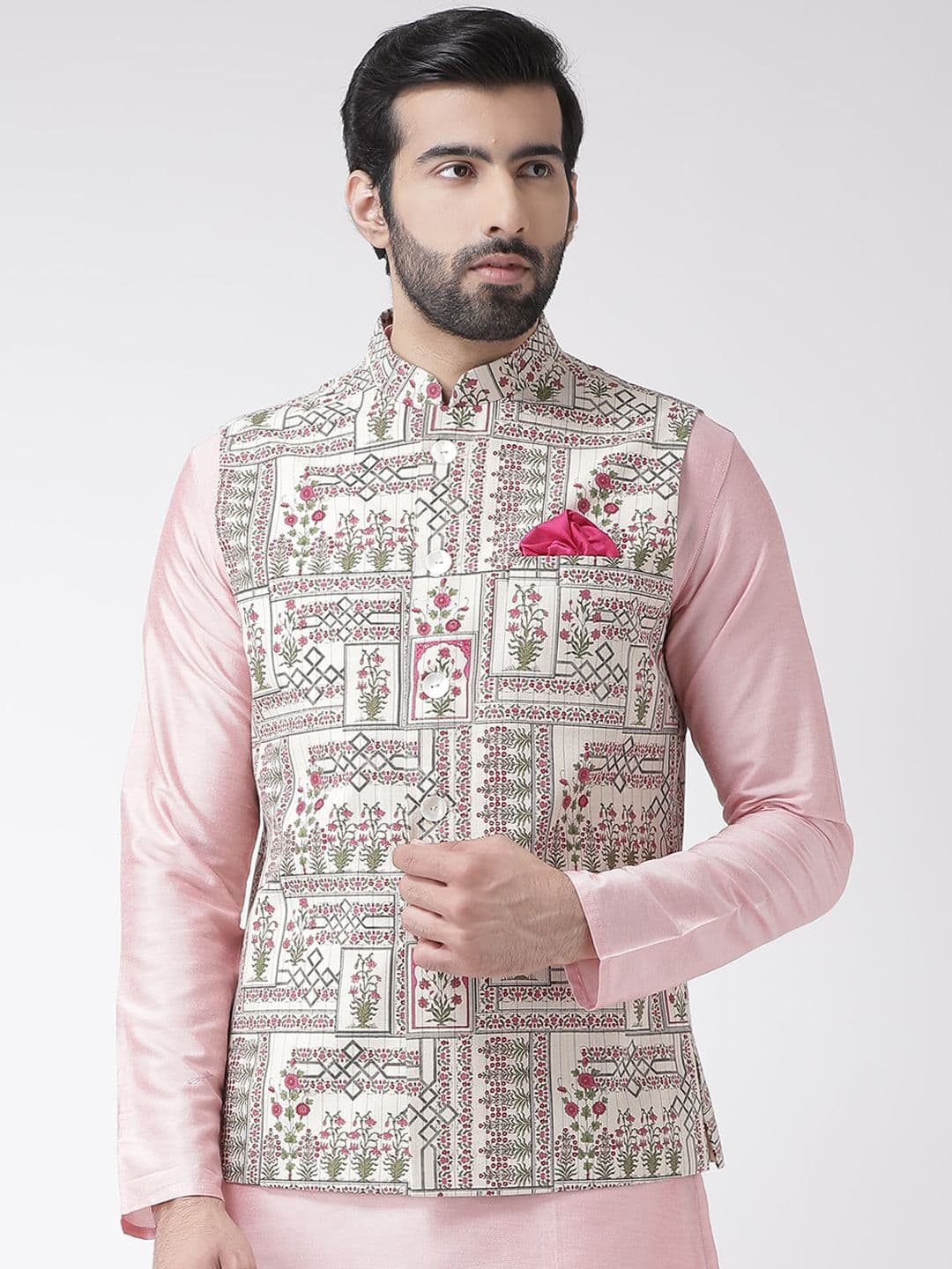 KISAH Men Printed Zari Regular Fit Nehru Jacket - view 1