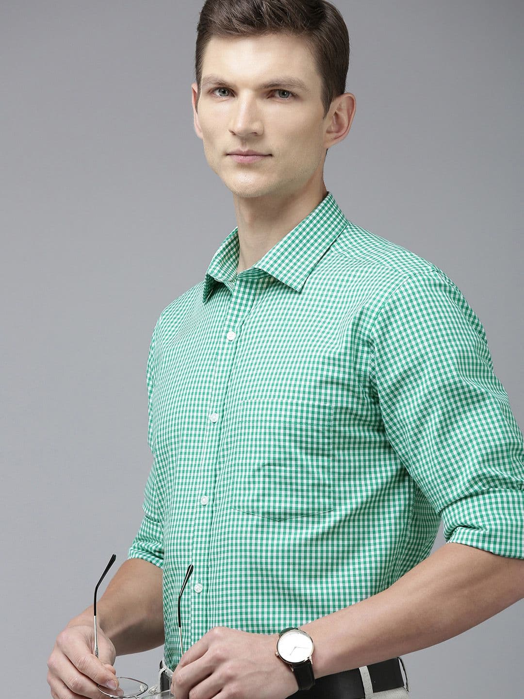 Park Avenue Pure Cotton Slim Fit Gingham Checked Formal Shirt - view 1