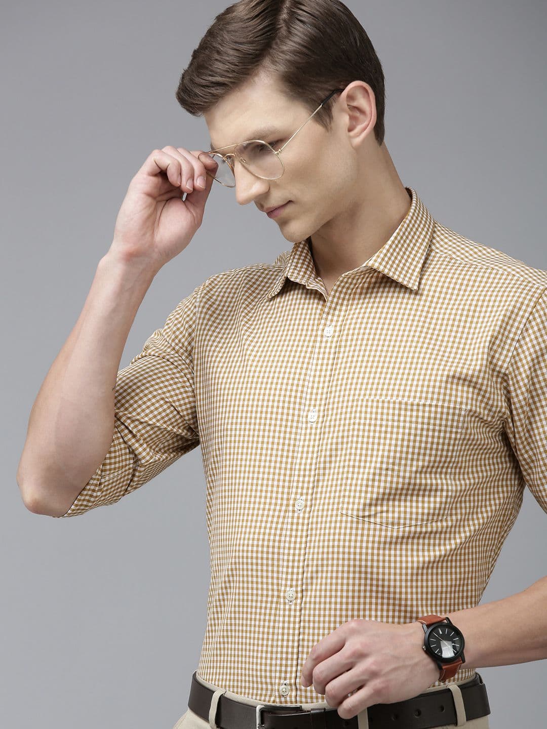 Park Avenue Pure Cotton Slim Fit Gingham Checked Formal Shirt - view 1