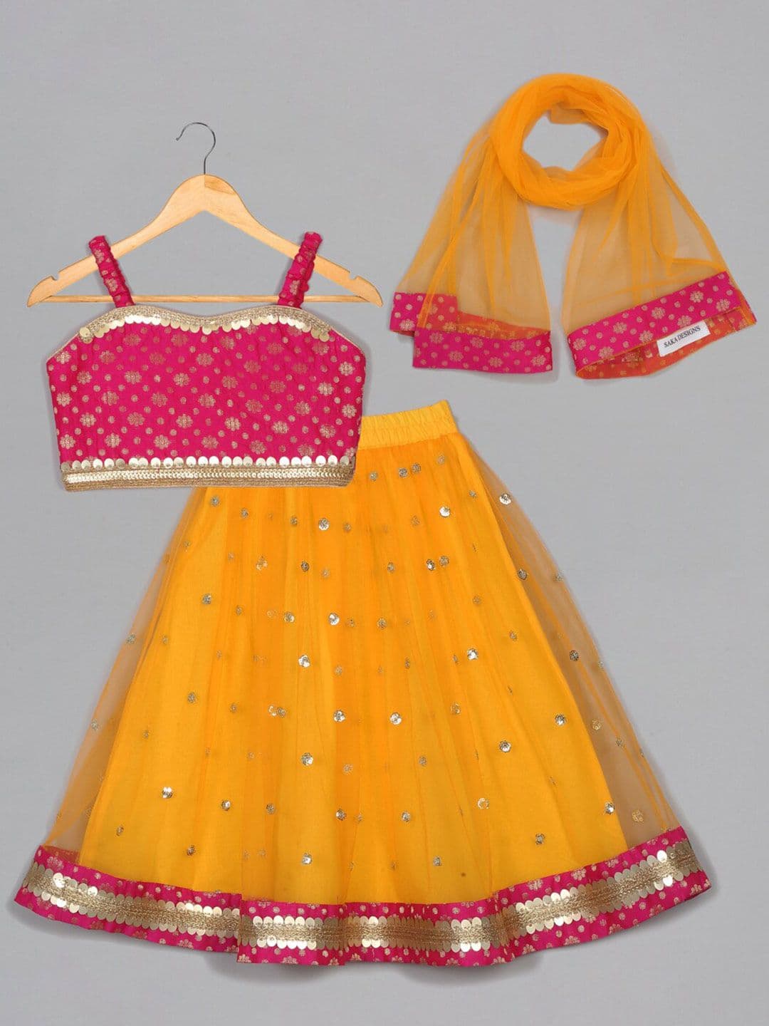 SAKA DESIGNS Girls Woven Design Sequinned Ready to Wear Lehenga Choli With Dupatta - view 1