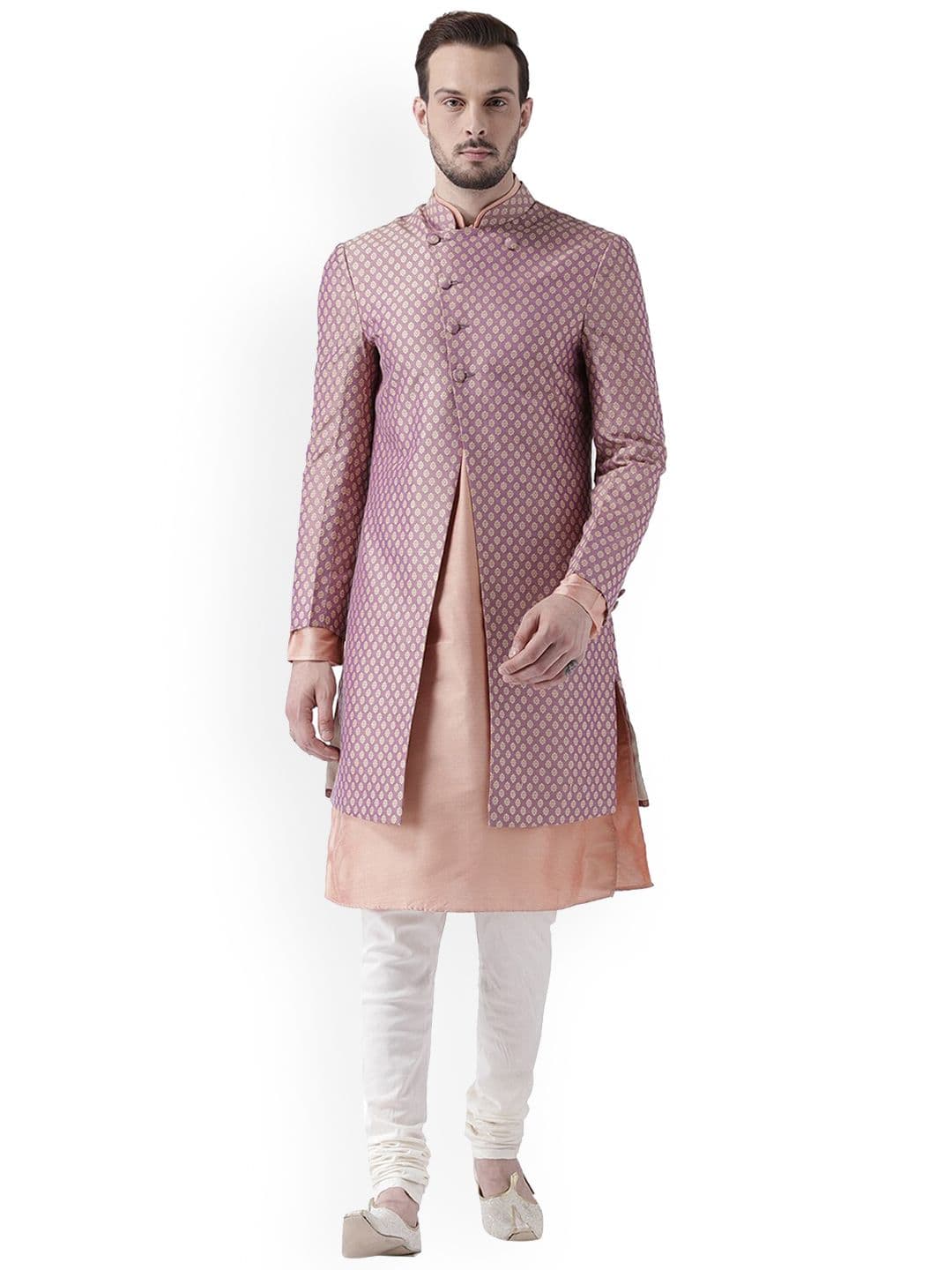 KISAH Men Woven-Design Indowestern Sherwani Set - view 1