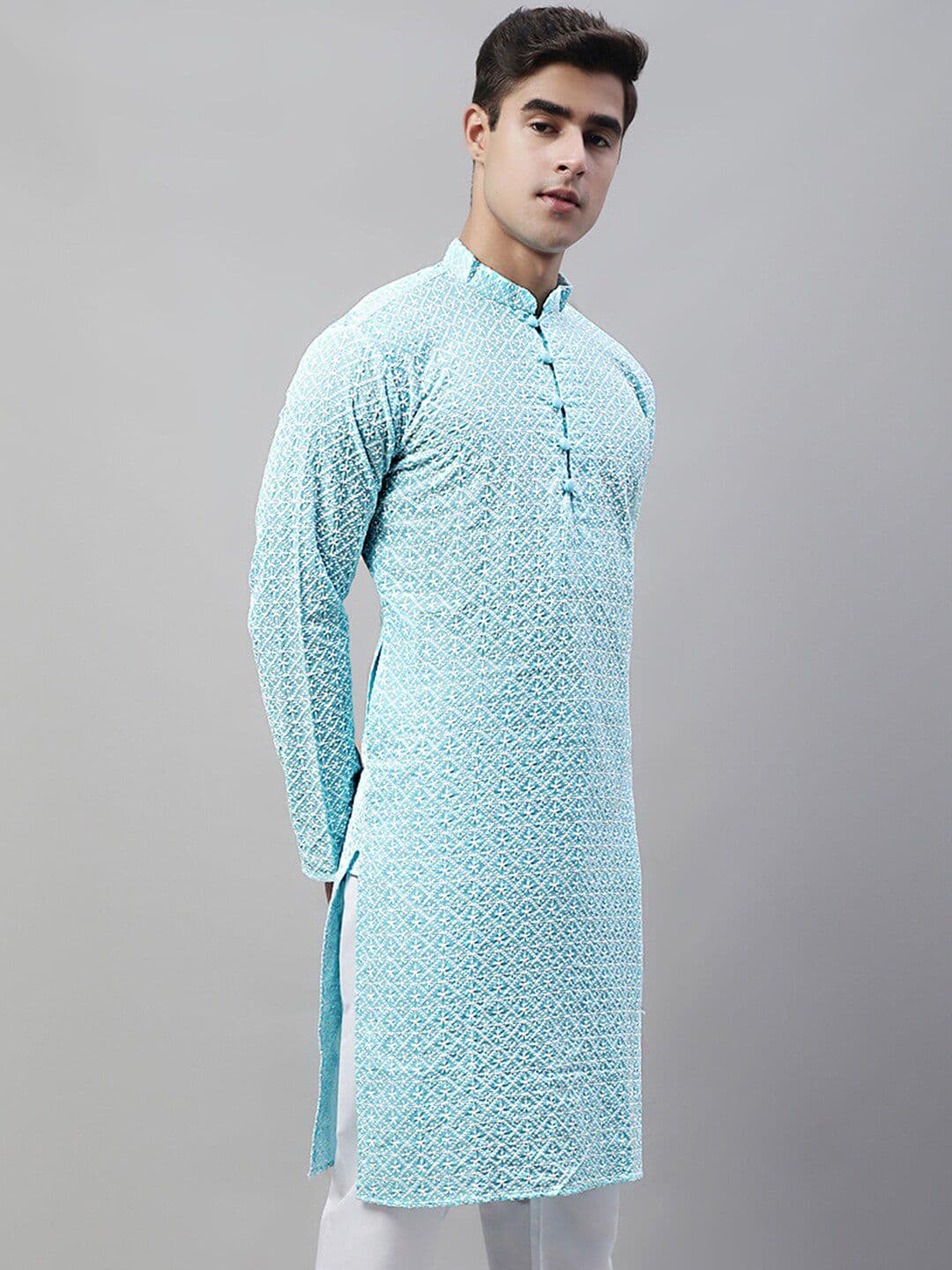 Jompers Embroidered Mandarin Collar Chikankari Kurta - view 1
