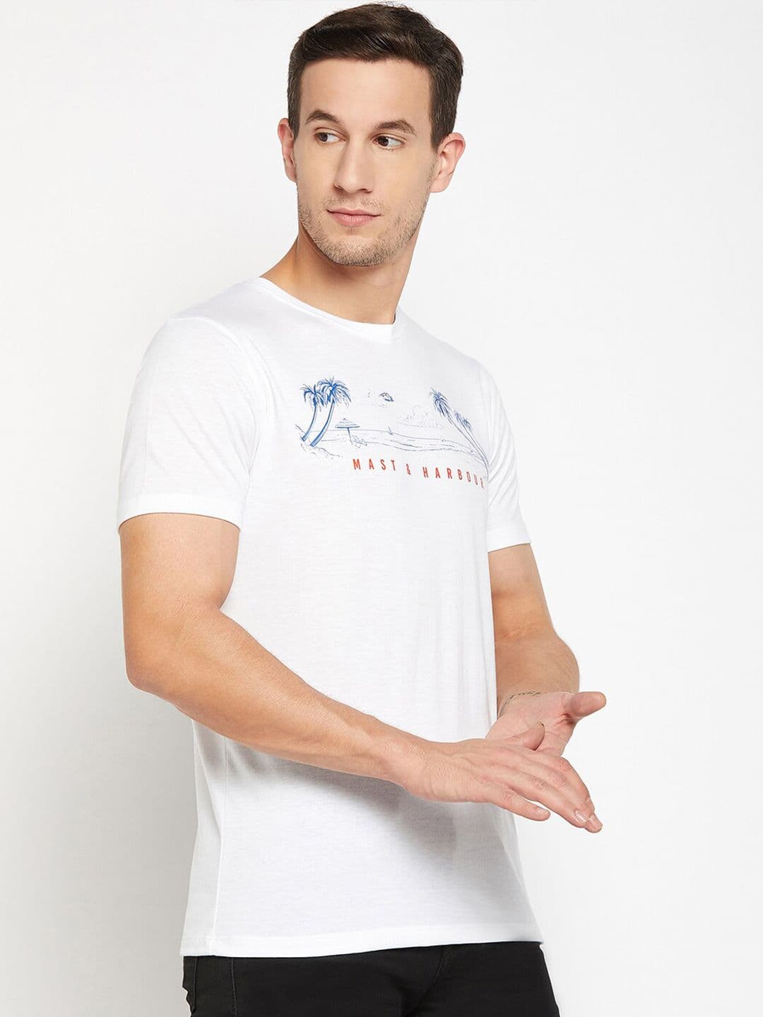 Mast & Harbour White Floral Printed Cotton T-shirt - view 1
