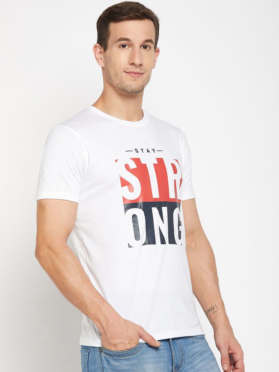 Mast & Harbour White Typography Printed Cotton T-shirt - view 1