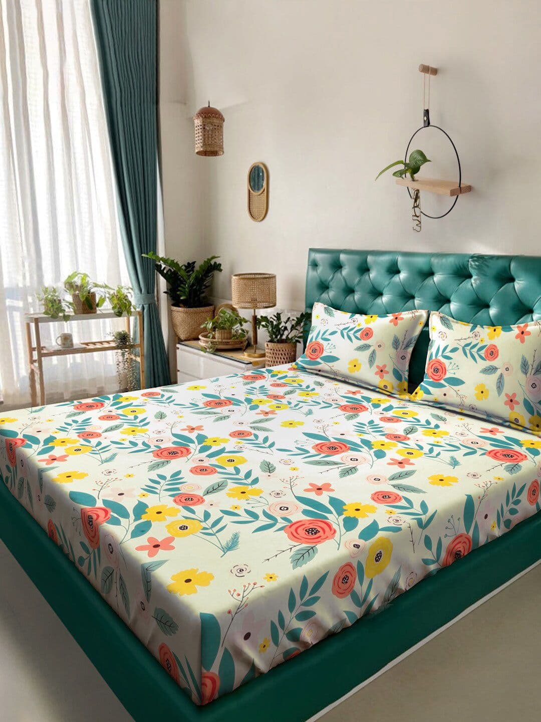 KLOTTHE Royal Passion White Floral Cotton 300 TC King Fine Bedsheet with 2 Pillow Covers-98 x 87 inches - view 1