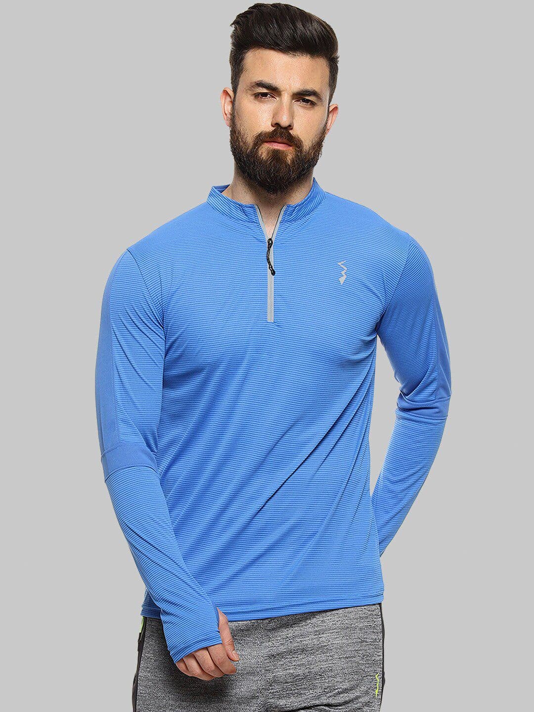 CAHOOT Blue Striped Mandarin collar Long Sleeves Sports T-shirt - view 1