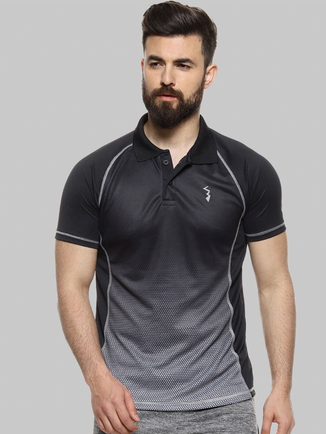 CAHOOT Black & Grey Polo Collar Raglan Sleeves Sports T-shirt - view 1