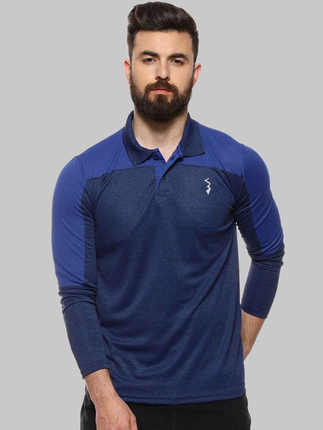 CAHOOT Navy Blue Polo Collar Long Sleeves Sports T-shirt - view 1
