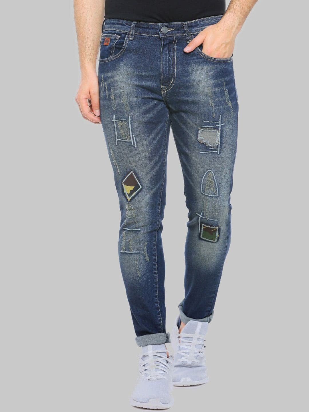 CAHOOT Men Blue Smart Heavy Fade Applique Cotton Denim Slim Fit Stretchable Jeans - view 1