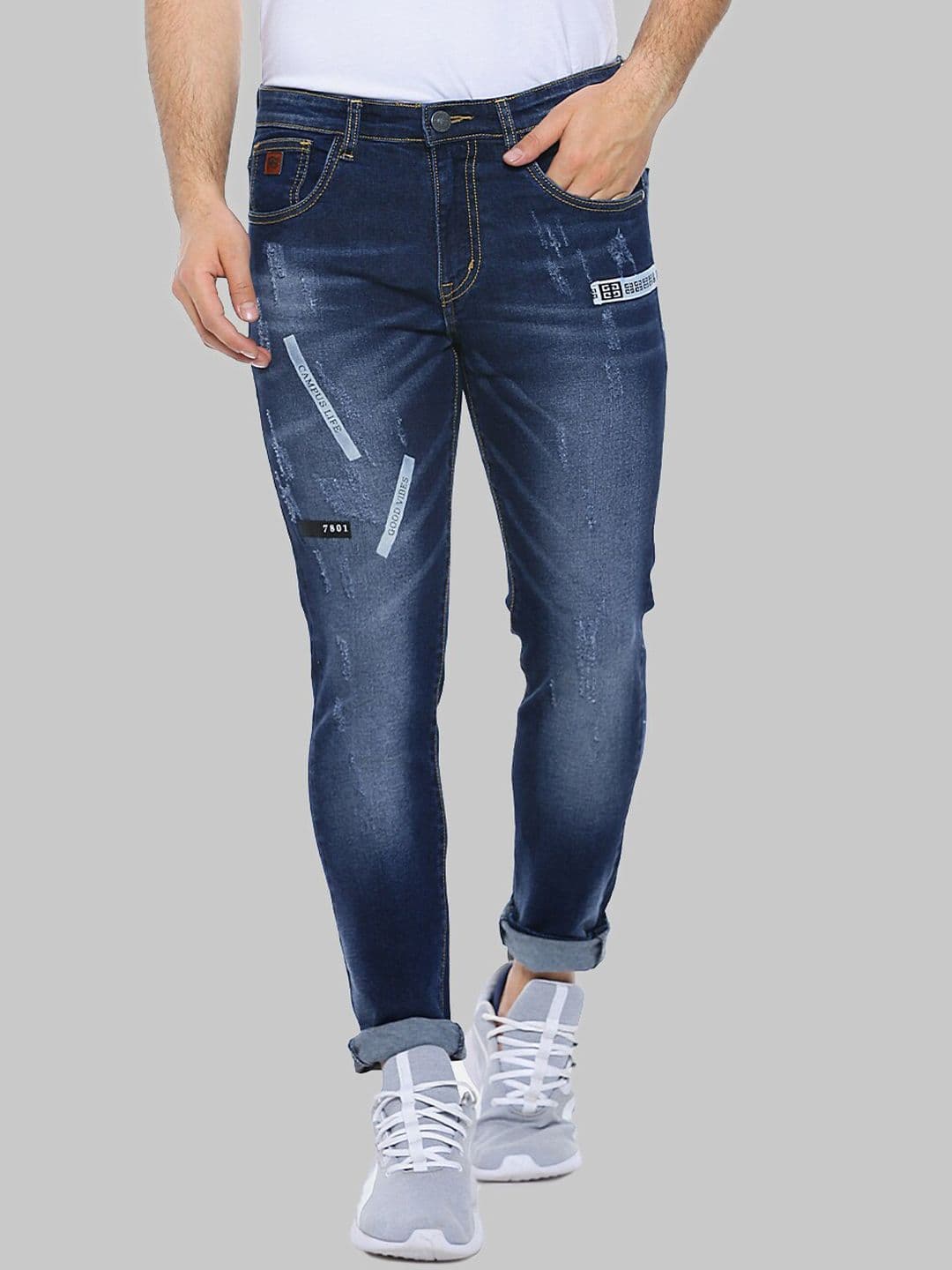 CAHOOT Men Blue Smart Light Fade Whiskers Cat Scratches Cotton Slim Fit Jeans - view 1