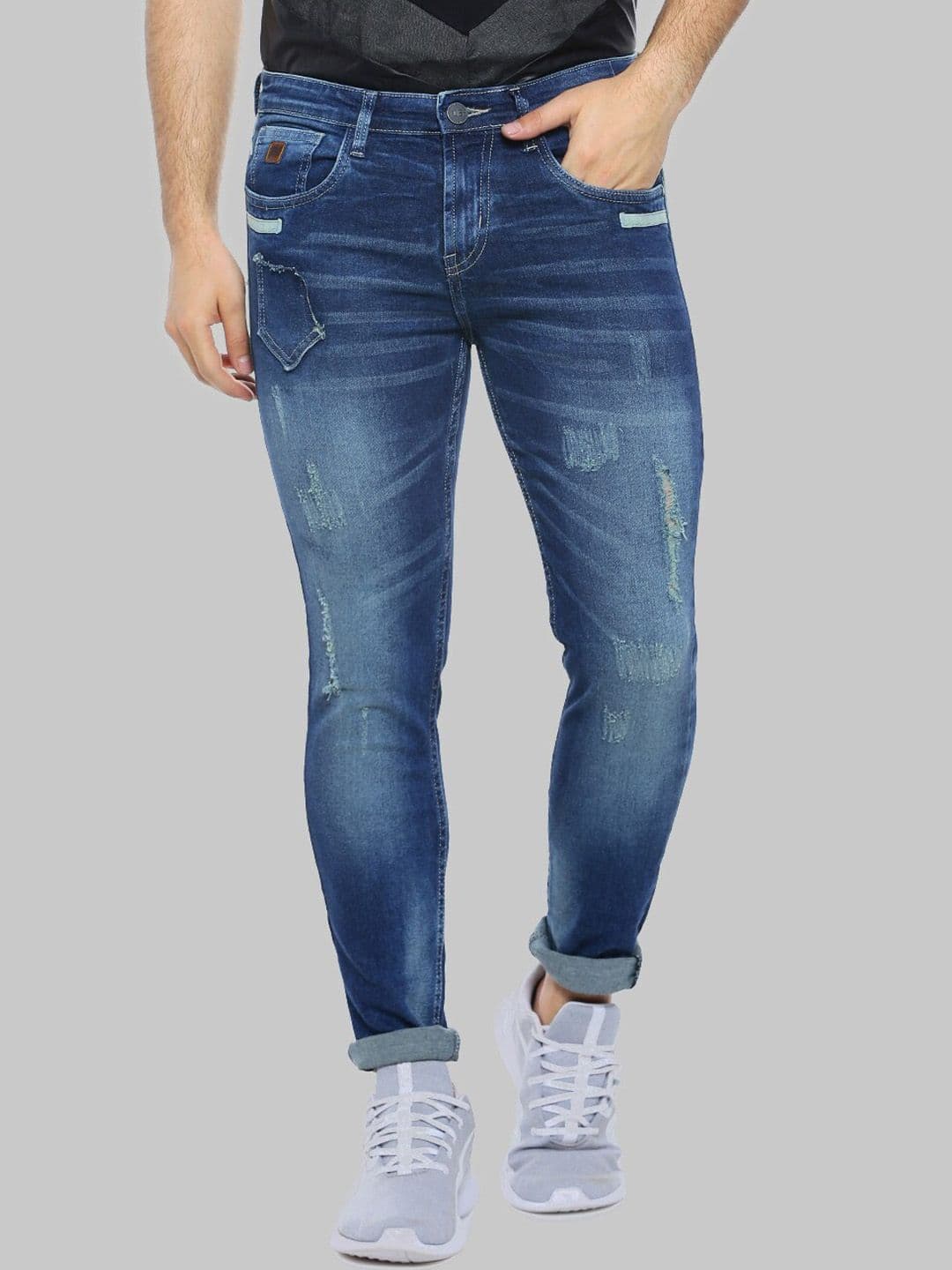 CAHOOT Men Blue Smart Light Fade Whiskers Cat Scratches Cotton Slim Fit Jeans - view 1