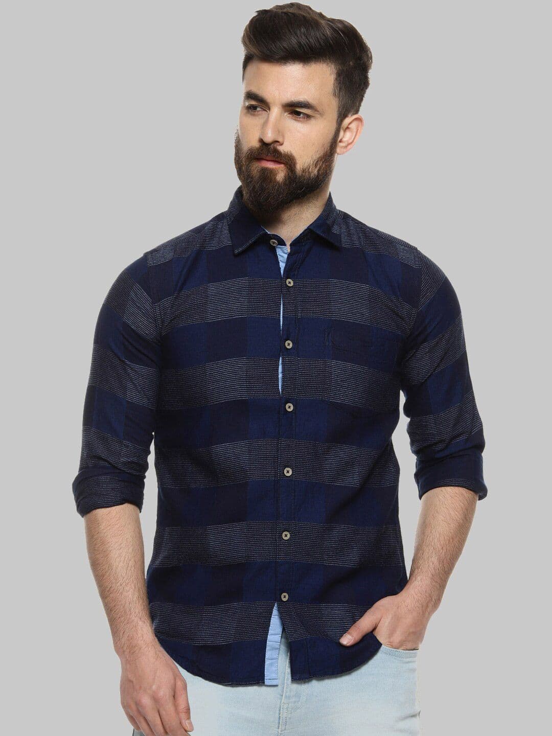 CAHOOT Blue Checked Classic Fit Cotton Casual Shirt - view 1
