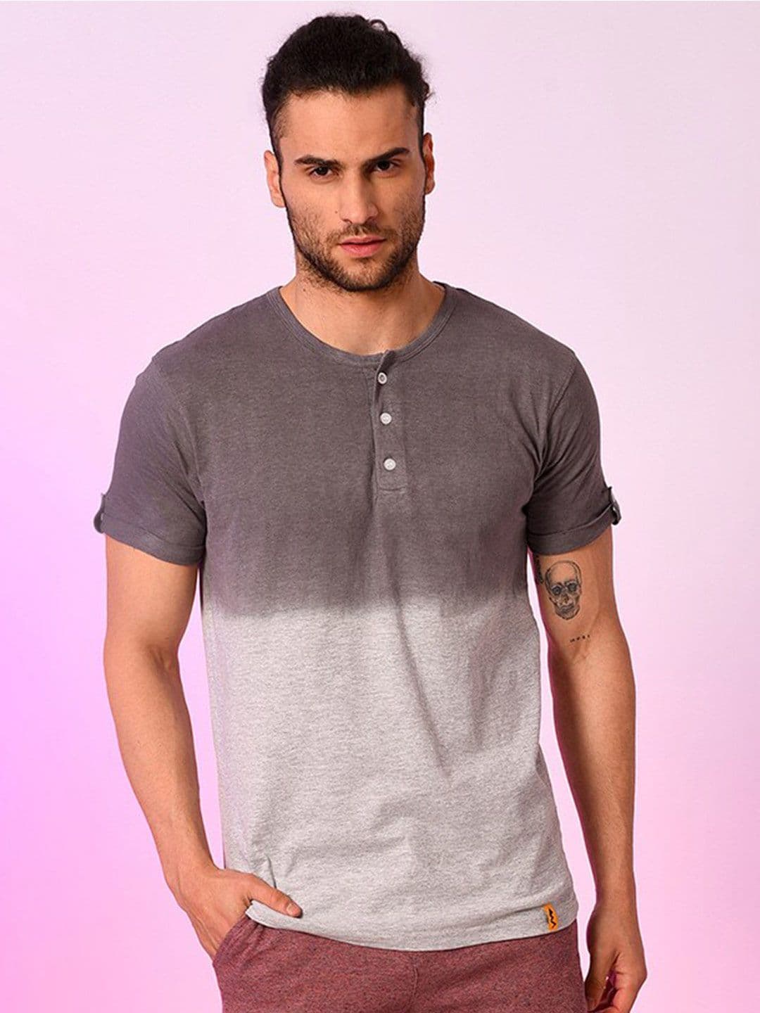 CAHOOT Grey Colourblocked Henley Neck T-shirt - view 1