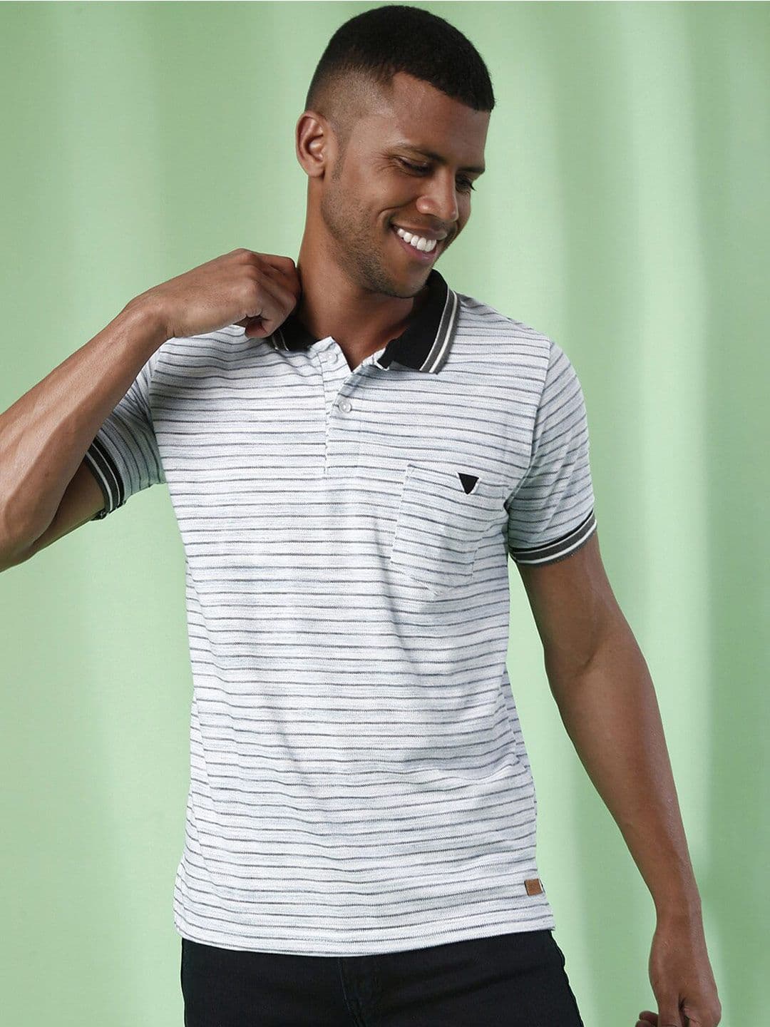 CAHOOT Grey Striped Polo Collar T-shirt - view 1