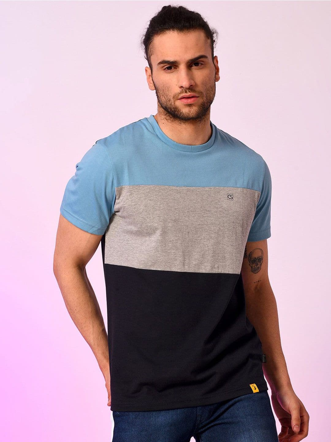 CAHOOT Colourblocked Round Neck Cotton T-shirt - view 1