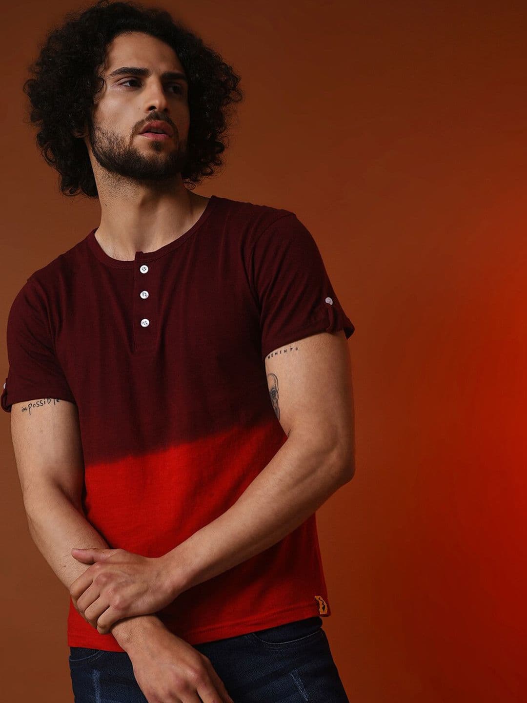 CAHOOT Colourblocked Henley Neck Cotton T-shirt - view 1