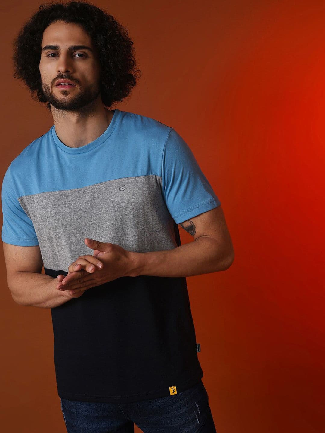CAHOOT Colourblocked Round Neck Cotton T-shirt - view 1