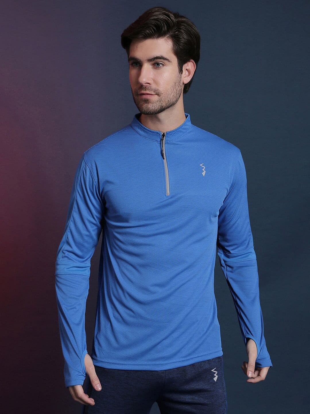 CAHOOT Blue Striped Mandarin Collar Dry Fit T-shirt - view 1