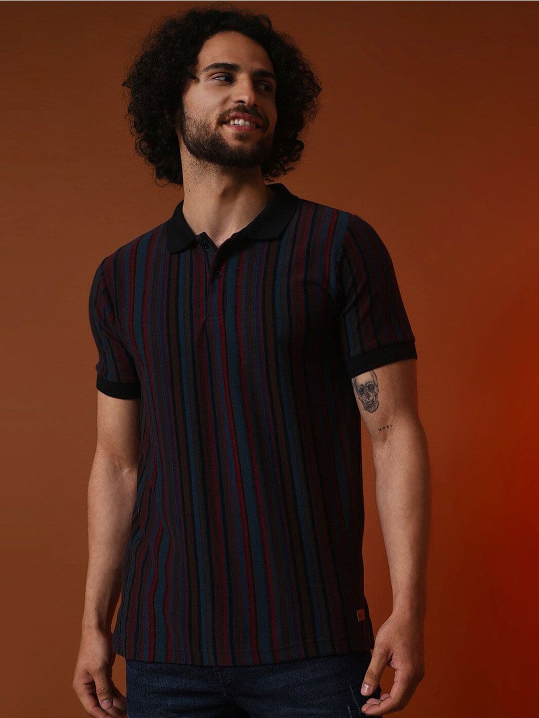 CAHOOT Burgundy Striped Polo Collar Casual T-shirt - view 1