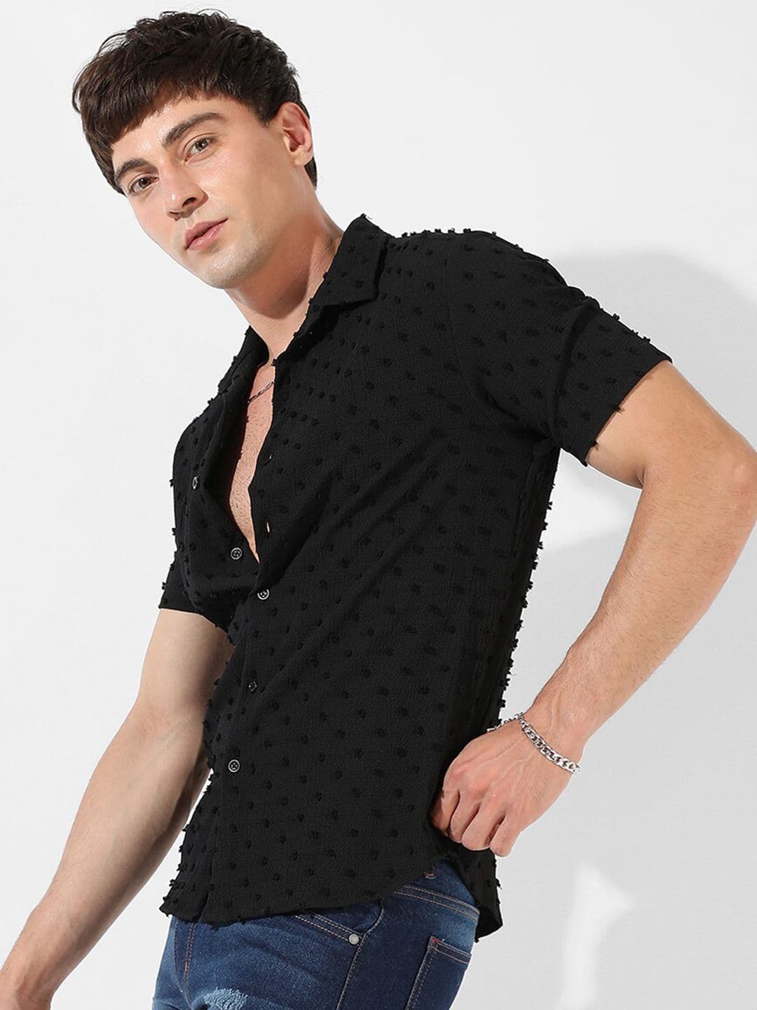 CAHOOT Black Textured Regular Fit Casual Shirt - view 1