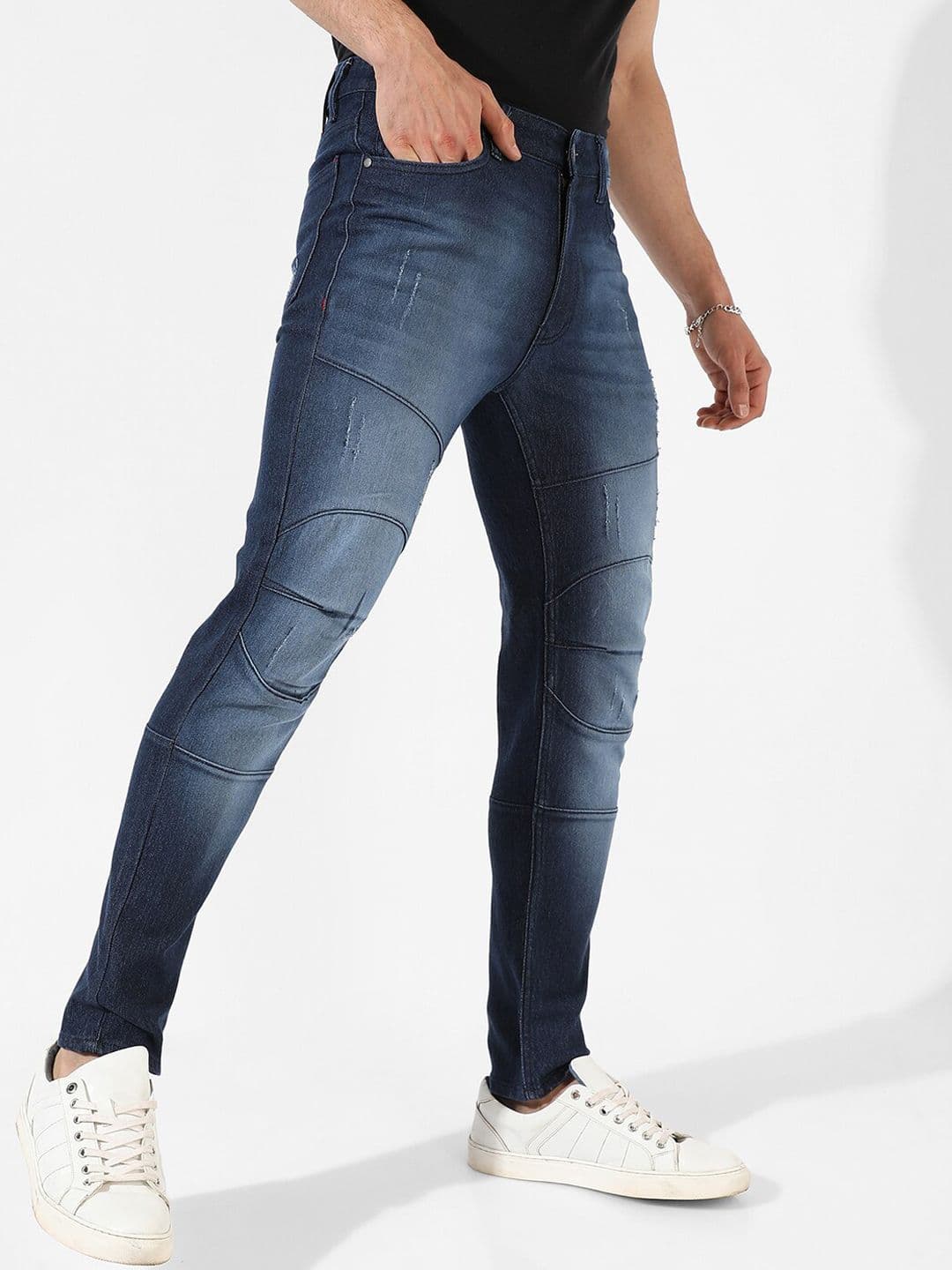 CAHOOT Men Navy Blue Smart Light Fade Cat Scratches Cotton Slim Fit Jeans - view 1