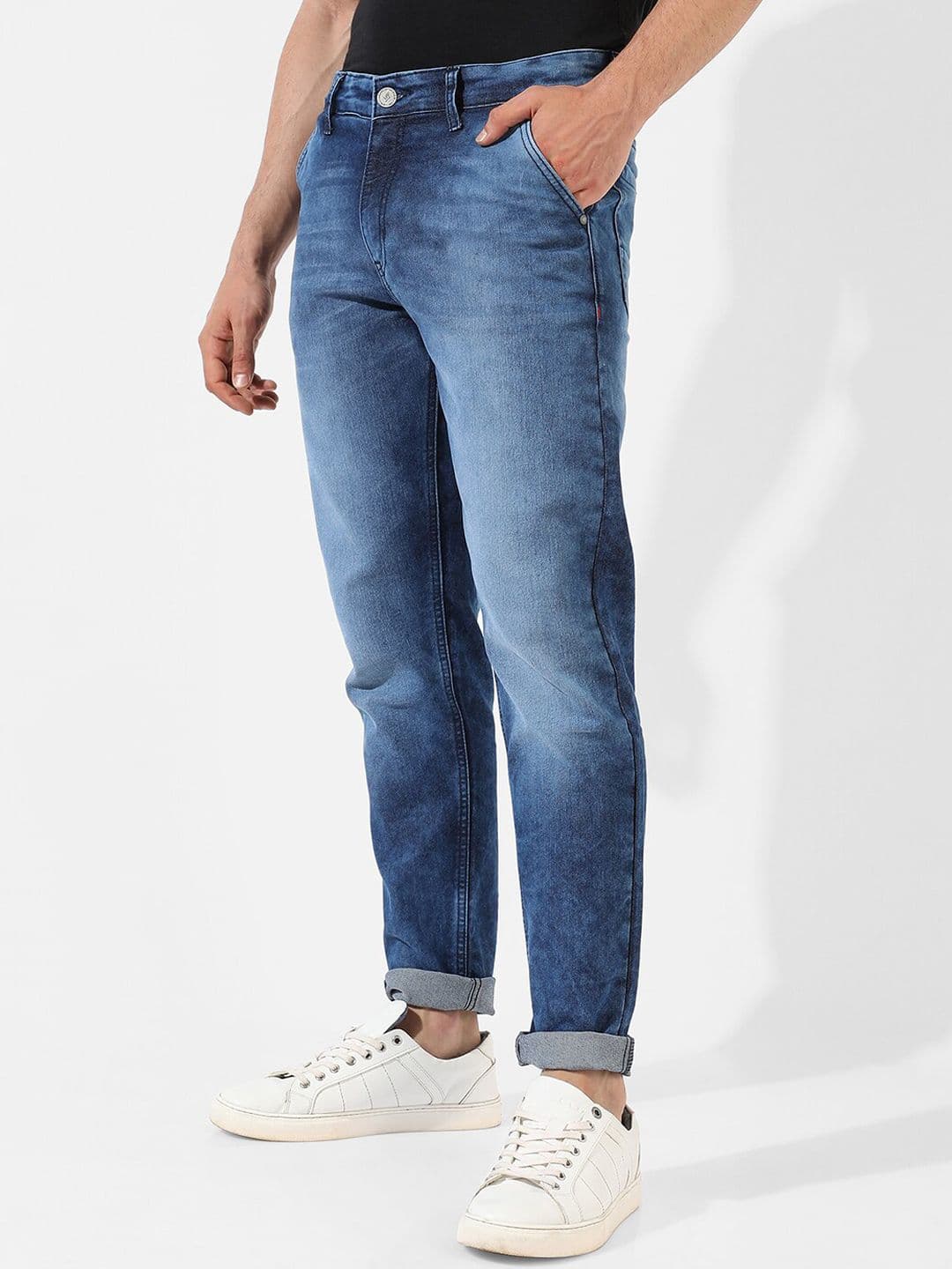 CAHOOT Men Blue Smart Clean Look Light Fade Cotton Denim Slim Fit Jeans - view 1