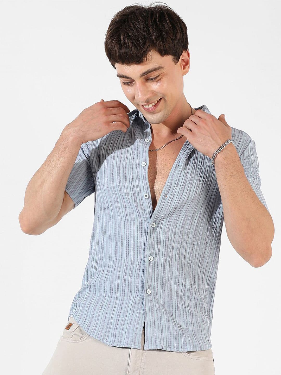 CAHOOT Blue Striped Casual Slim Fit Shirt - view 1