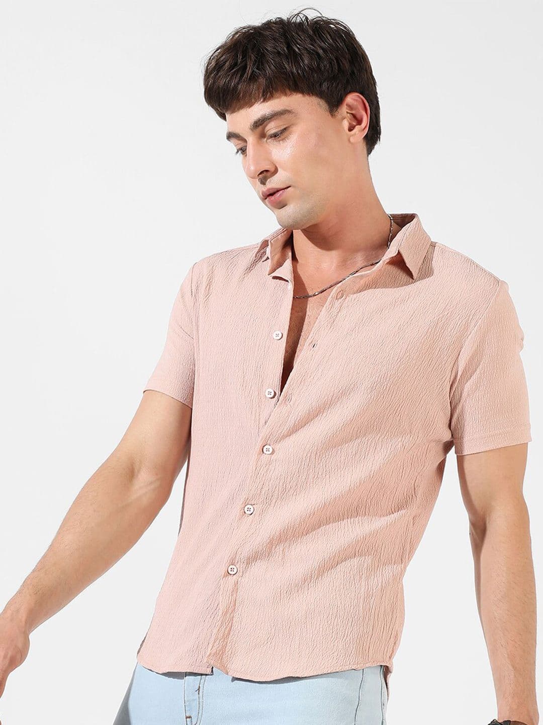 CAHOOT Peach-Coloured Spread Collar Classic Fit Casual Shirt - view 1