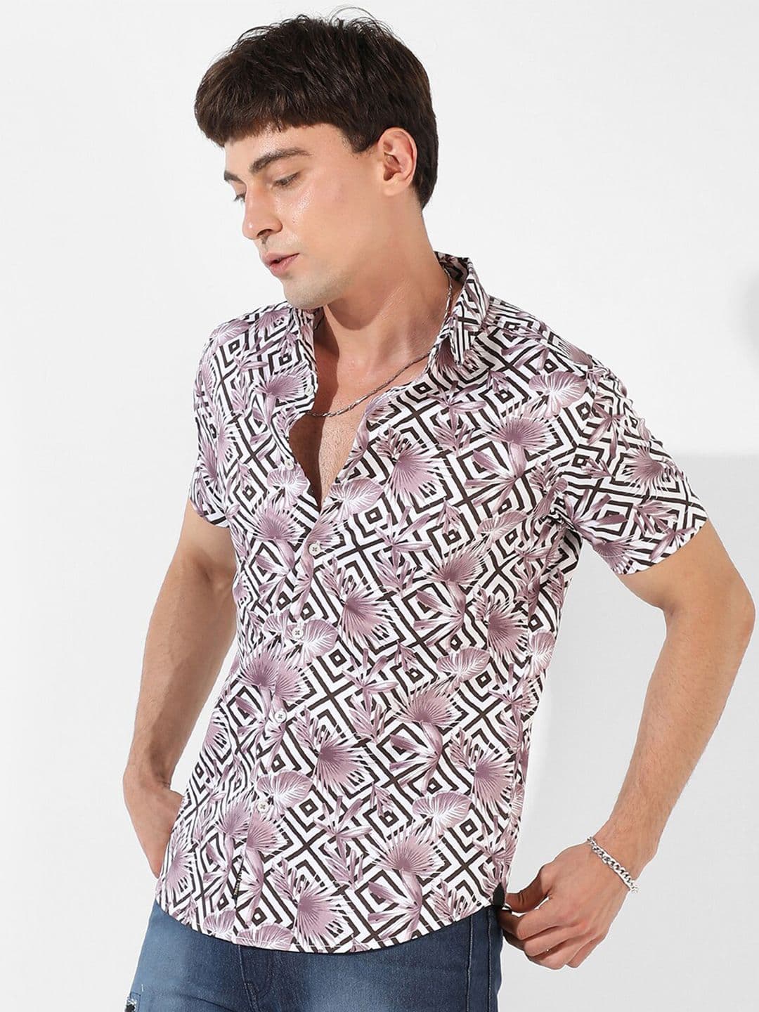 CAHOOT White & Black Floral Printed Classic Fit Cotton Casual Shirt - view 1