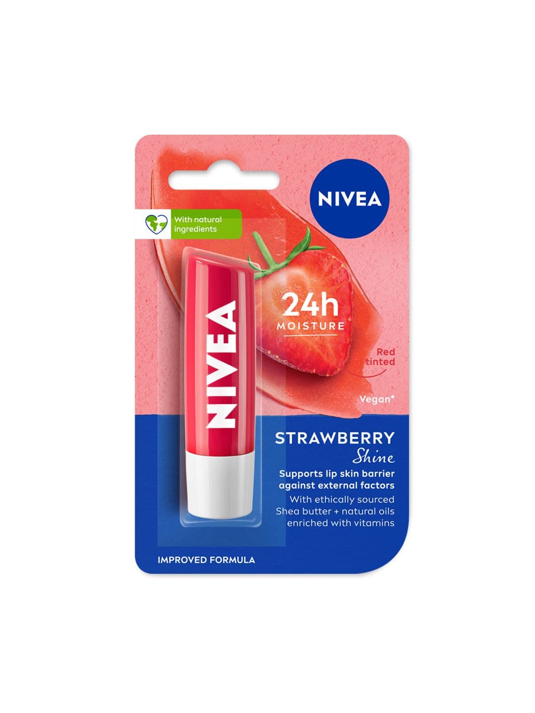 Nivea Women Strawberry Shine 24h Moisture Lip Balm with Natural Oils, Reddish Shine 4.8 g - view 1