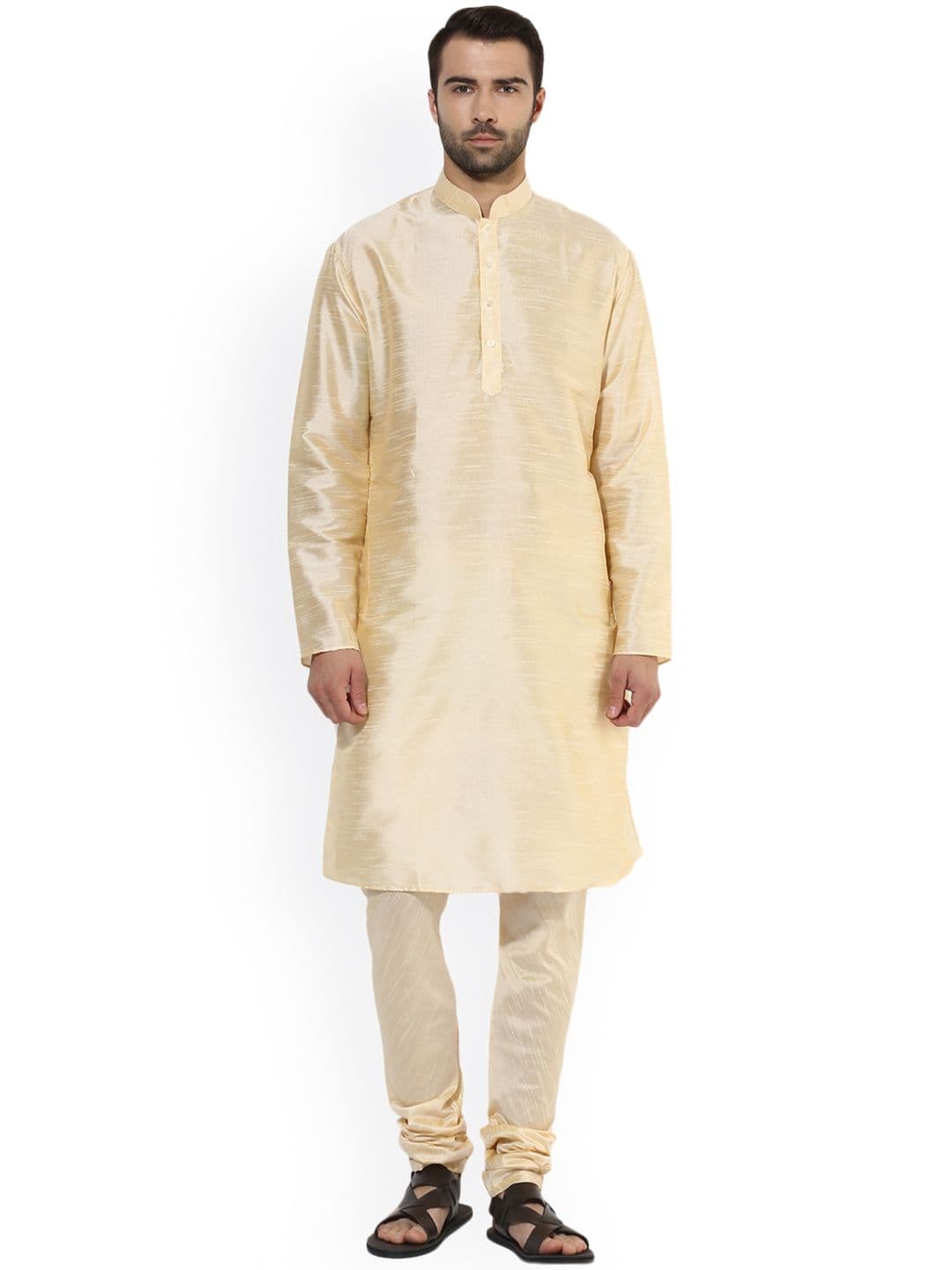 KISAH Men Cream-Coloured Solid Straight Kurta - view 1