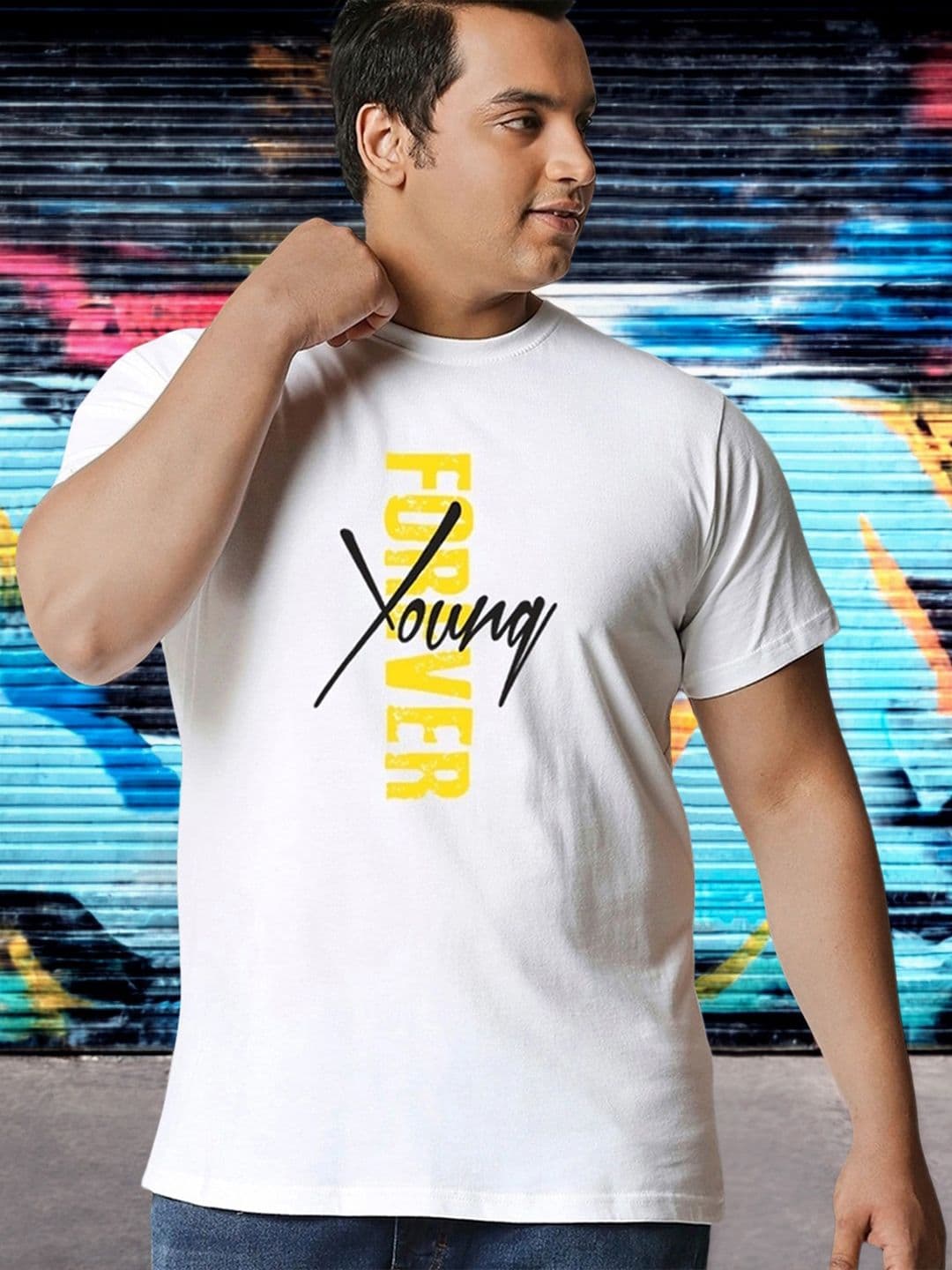 Bewakoof Plus Bewakoof Men Young Forever Side Graphic Printed Plus Size T-shirt - view 1