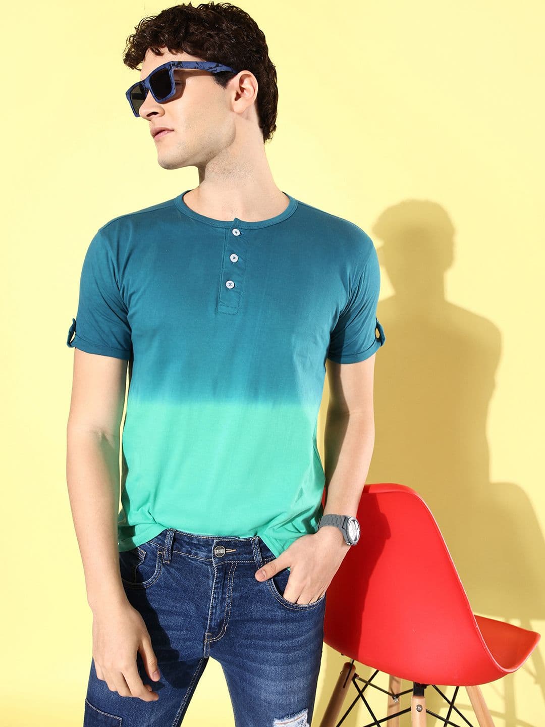 CS LIFE Tie and Dye Henley Neck T-shirt - view 1