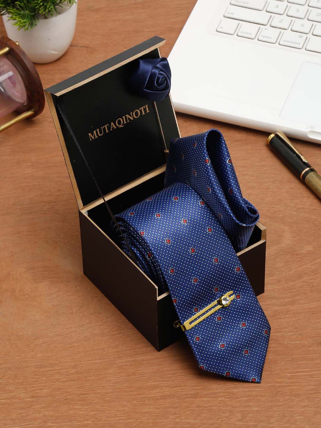 MUTAQINOTI Men Printed Silk Blend Necktie Accessory Gift Set - view 1
