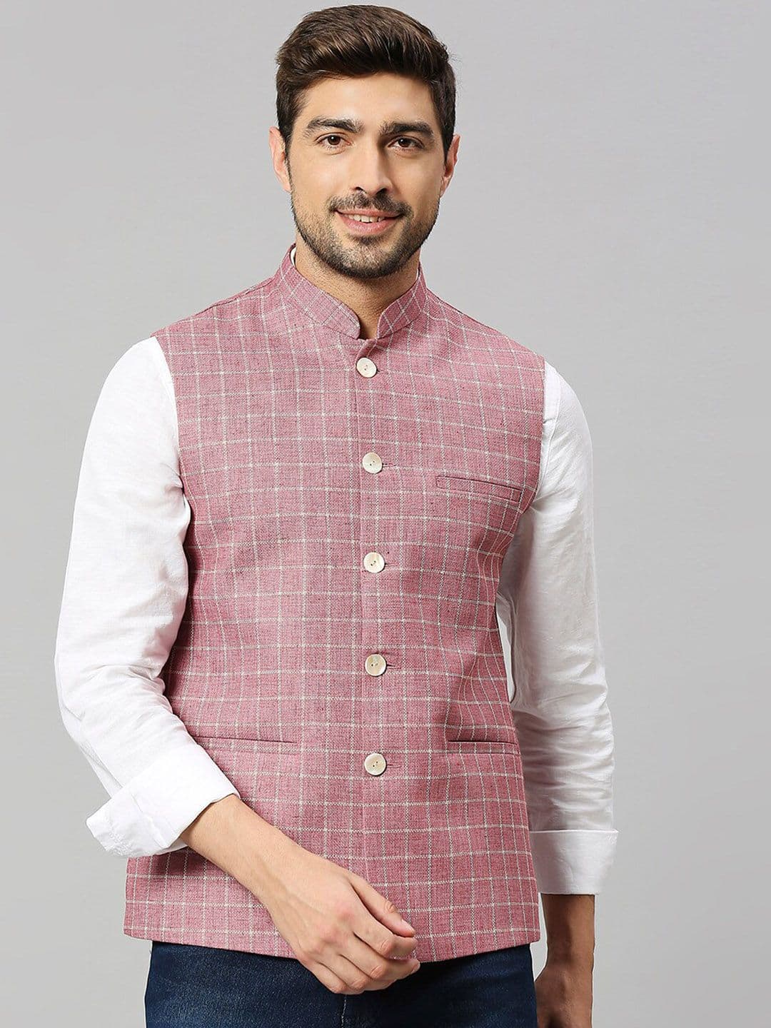 ESSAS club Checked Woven Nehru Jackets - view 1