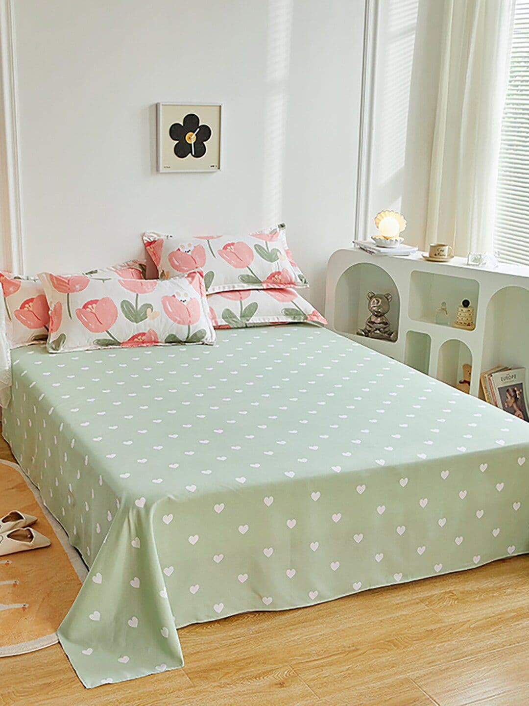 JC HOME White Pink Floral Printed Single Bed Bedding Set - view 1