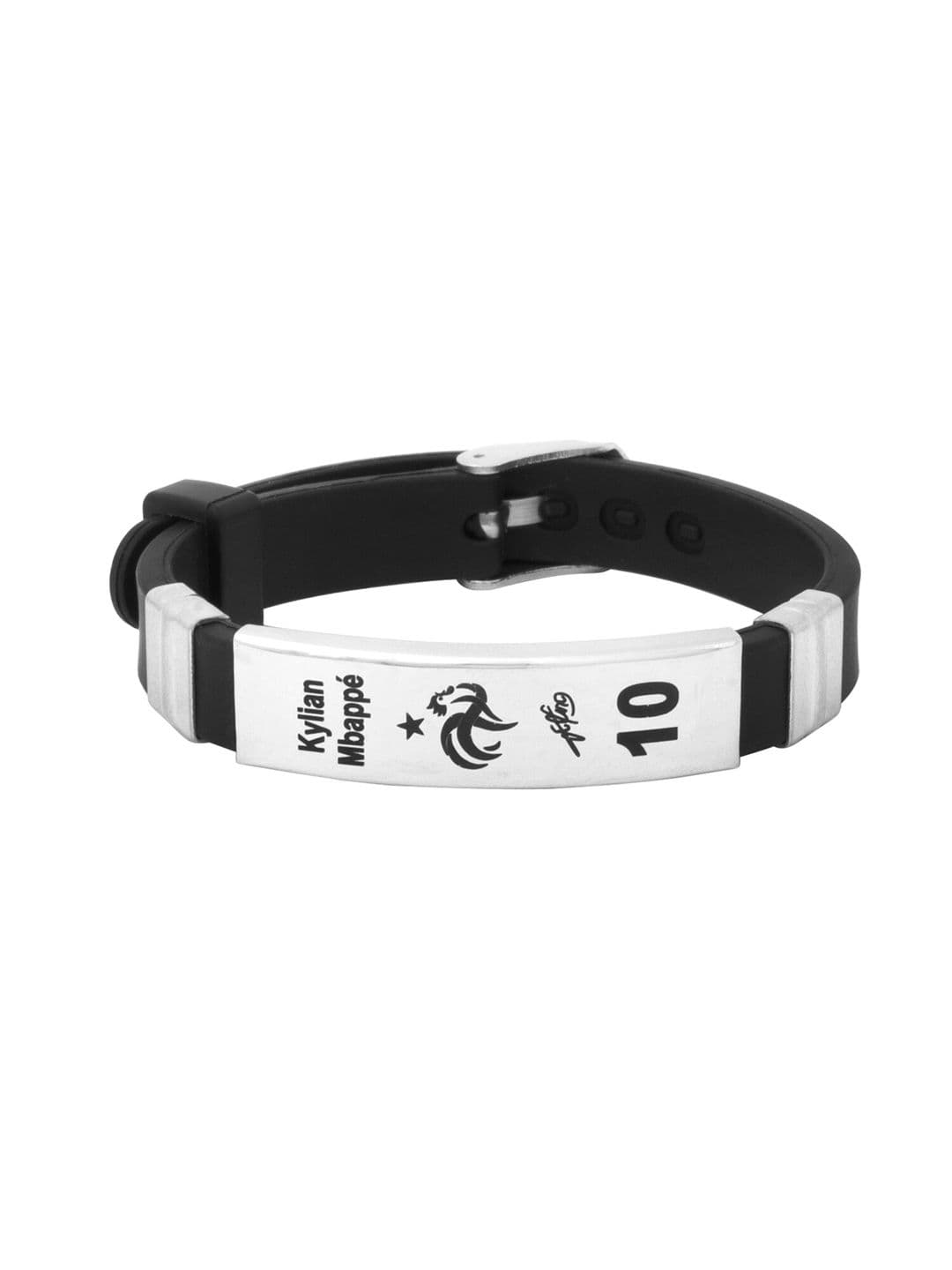 Yellow Chimes Men Silver-Plated Engraved Leather Link Bracelet - view 1