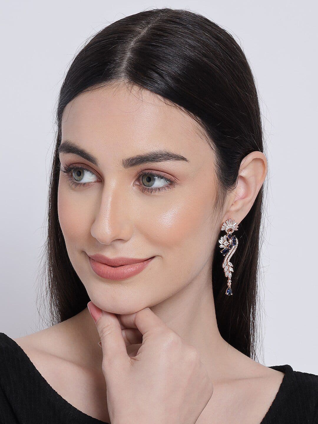 Anouk Rose Gold-Plated Floral American Diamond Drop Earrings - view 1