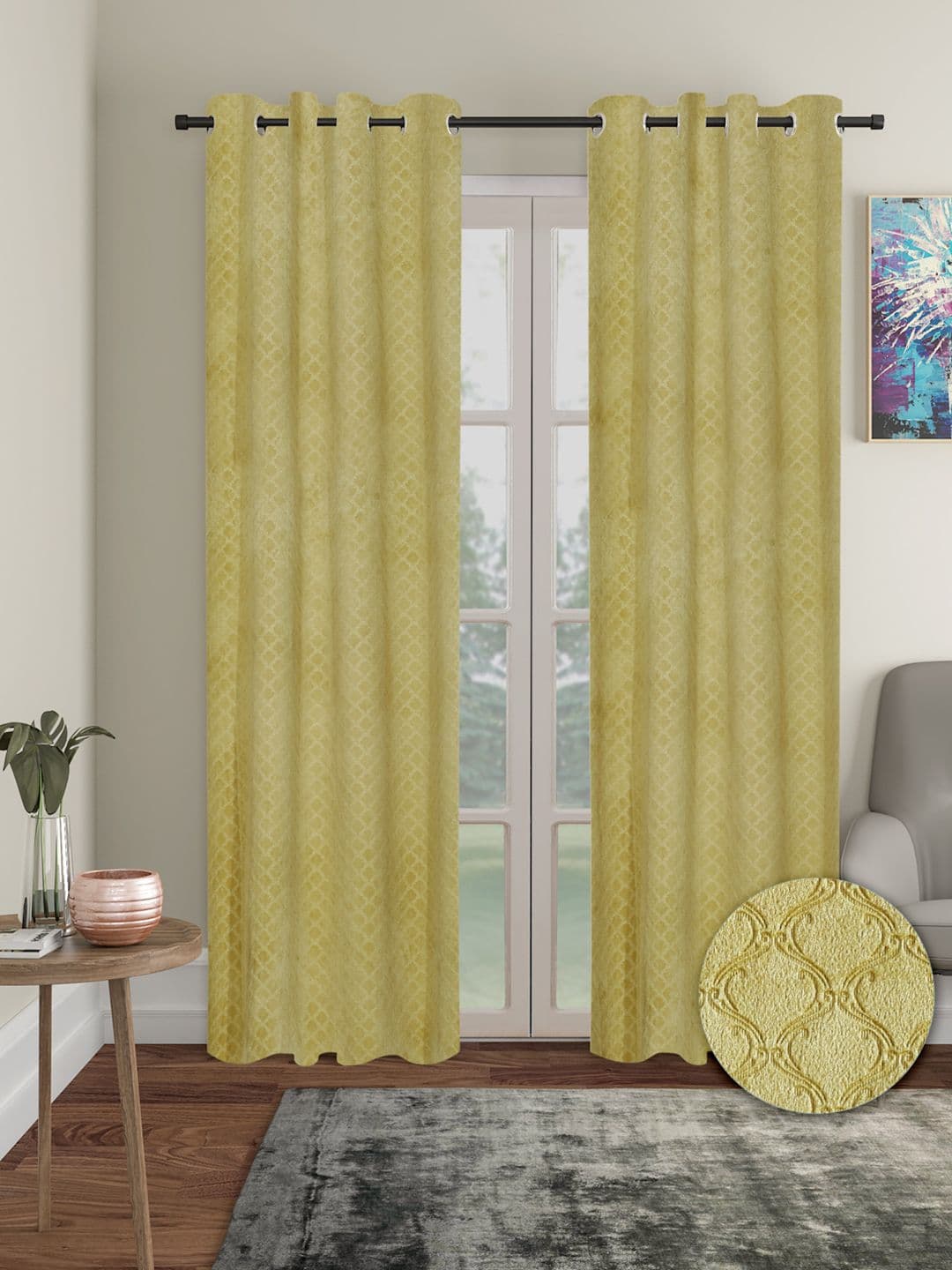 Cortina Yellow 2 Pieces Ethnic Motifs Black Out Long Door Curtains - view 1